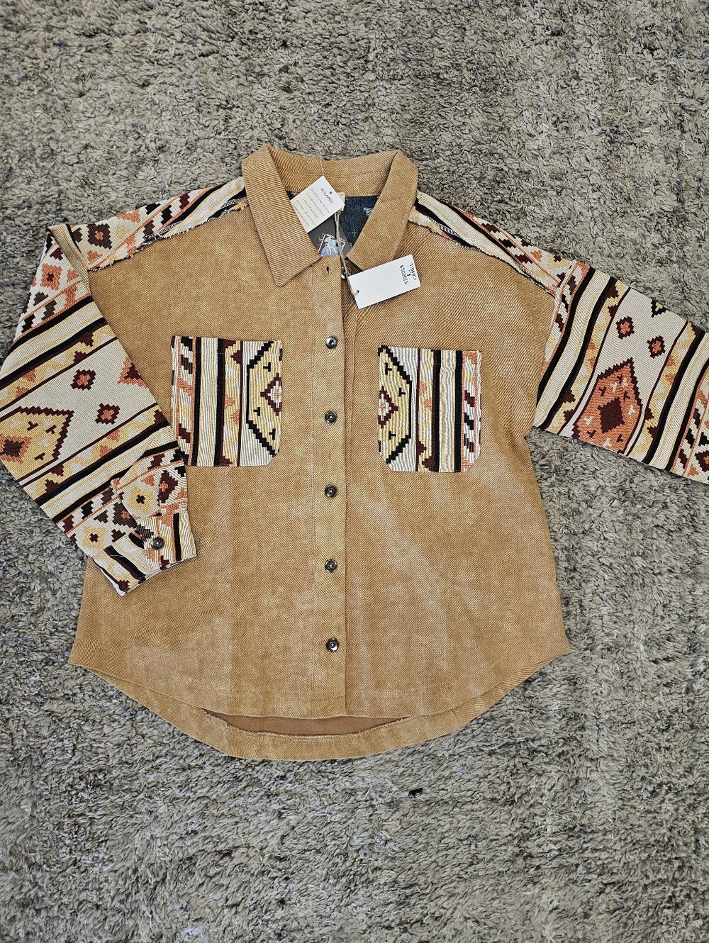 Aztec Patchwork Utility Jacket Oversized Western Shacket - Picture 3 of 7
